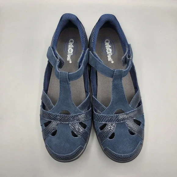 Orthofeet Juno Shoes Womens 9 Navy Blue T Strap Comfort Mary Jane Adjustable - Picture 4 of 12